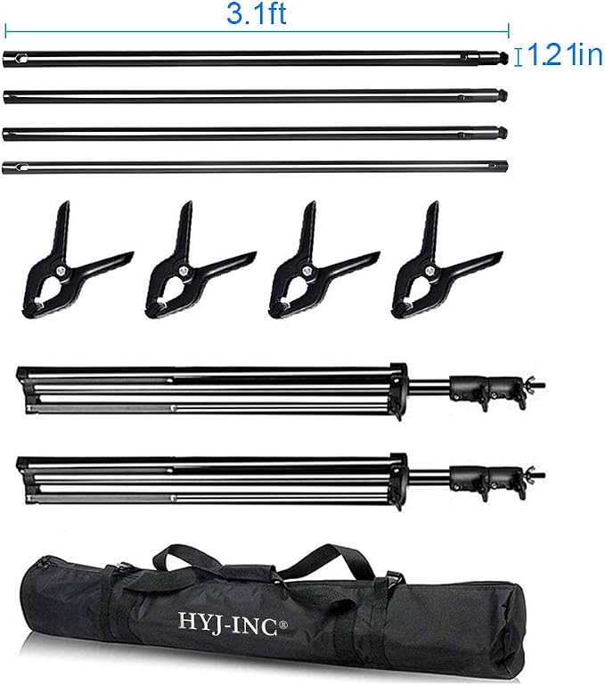 HYJ-INC 12ft x 10ft Photo Video Studio Heavy Duty Adjustable Photography Muslin Backdrop Stand Background Support System Kit with Carry Bag 4 Spring Clamps