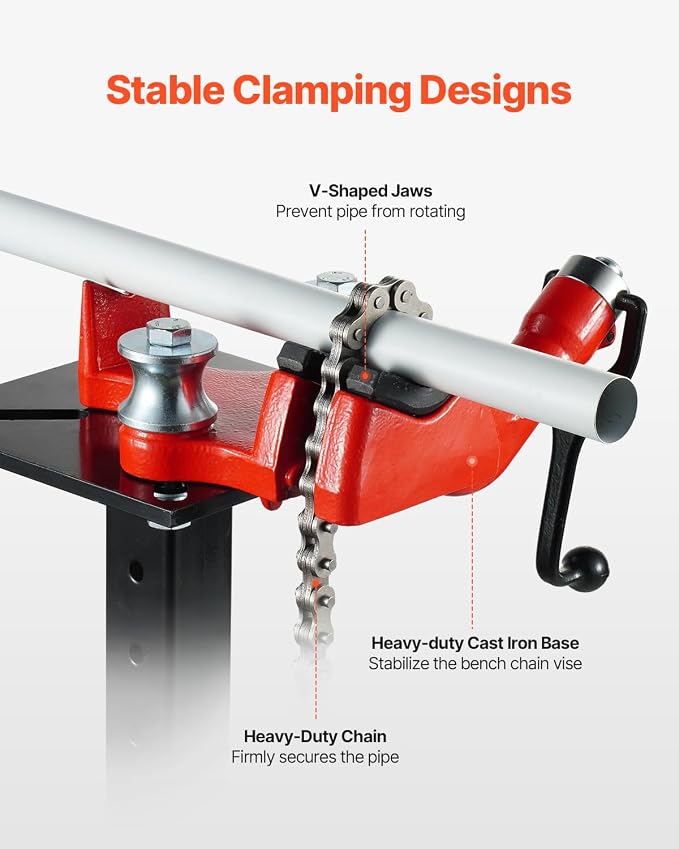 VEVOR Heavy-Duty Pipe Chain Vise, 1/8" - 5" Pipe Capacity, 26" Rugged Chain & Cast Iron Base, Hitch Mount Vise Plate Holder With Adjustable Height - Fits 2 inch x 2 inch Receiver
