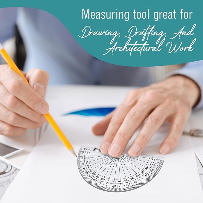 Protractor for Geometry, 4 Inch Clear Plastic Protractor for Woodworking, 2 Count Protractors for Classroom 180 Degrees, Math Protractors