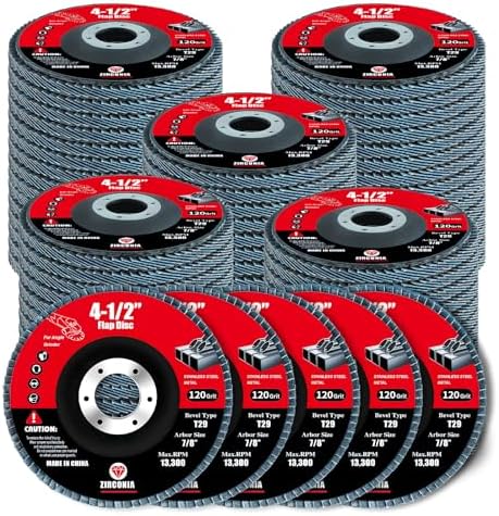 30 Pack Flap Discs 120 Grit, 4 1/2" x 7/8" for Angle Grinder,Type 29 Zirconia Grinding Wheel for Metal,Wood,Stainless Steel, Sheet Metal