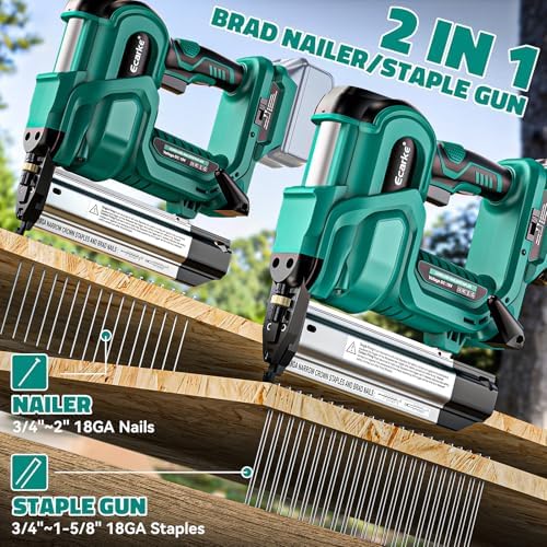 Ecarke 2" Brad Nailer Cordless Stapler Compatible with Makita 18V, 2 in 1 Electric Nail Gun/Staple Gun with 18GA Nails/Staples, Battery Power Nail Gun for Trim Wood Crafting Carpentry DIY, Tool only