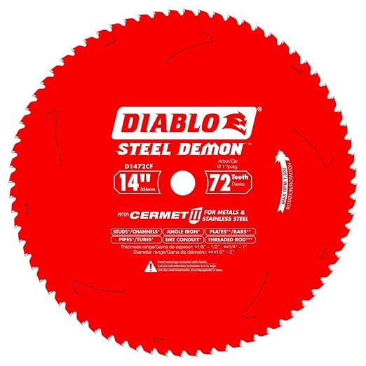 Diablo Steel Demon Cermet II Saw Blade for Medium Metal - Triple Chip Cutting Action - 14" x 72-Teeth, 1800 Max RPM - D1472CF