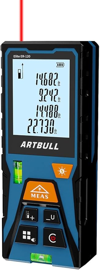 Laser Distance Meter Digital Laser Measuring Tool with LCD Backlit Display, Area Volume Pythagorean, ±2mm Accuracy, Class II, Electronic Tape Measure for DIY Construction – AAA Battery Powered