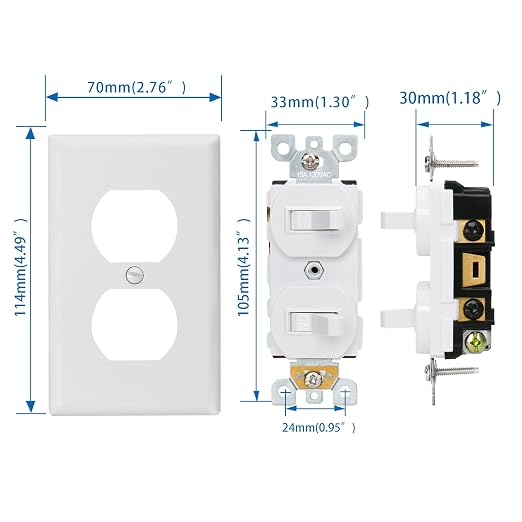 Baomain 2-Pack Double Toggle Light Switch with Wall Plate,15 Amp 125V Two Single Pole Residential Grade,On/Off Electrical Wall Switch Self-grounding, Glossy White ETL Certified