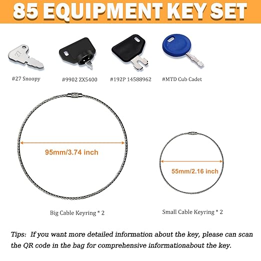 85 Heavy Equipment Master Keys Set, Construction Machinery Ignition Keys for Caterpillar CAT John Deere Takeuchi JCB Komatsu Kubota Hyster Volvo Yanmar Daewoo Excavator Dumper Dozer