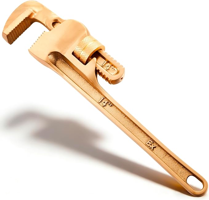 Hicarer 14'' Non-Sparking Pipe Wrench | Opening Max 65mm, Aluminum Bronze Spark-free Adjustable Pipe Spanner Straight Plumbing Wrench, Corrosion Resistant