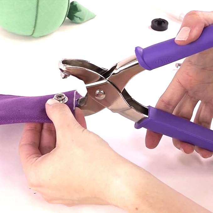 Dritz Heavy Duty Snap Pliers Kit - Size 24 5/8" – Metal Snap Fastener Tool, Purple Handheld Snap Setter for Jackets, Coats, Bags, Boat Covers