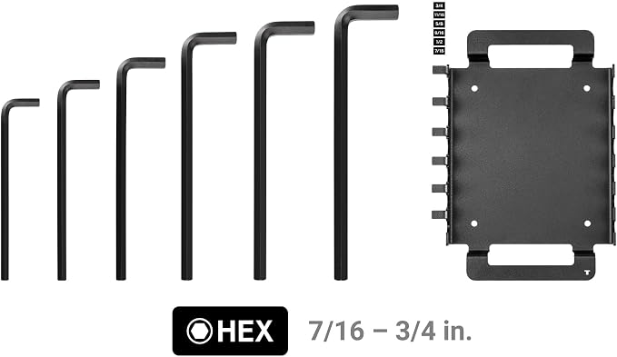 TEKTON Flat End Hex L-Key Set, 6-Piece | KLX92101 | (7/16 - 3/4 in.), Manganese Phosphate Finish, Rack