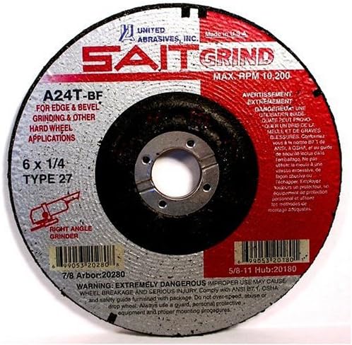 United Abrasives-SAIT 20065 A24T Tough Grind Grinding Wheel 4 1/2" x 1/4" x 7/8" (Type 27/Depressed Center), 25-Pack