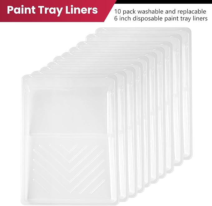 Mister Rui 6 Inch Paint Tray, 12 Pack, Plastic Paint Roller Tray with 4 Inch Roller Frame, Disposable Tray Liners for Home Improvement