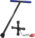 WORKPRO 28" Water Meter Key with 4 Way Utility Key, Heavy Duty Steel Water Shut Off Curb Key with Non-Slip T-Handle, Extended Reach Valve Tool for Outdoor Underground Water Valves
