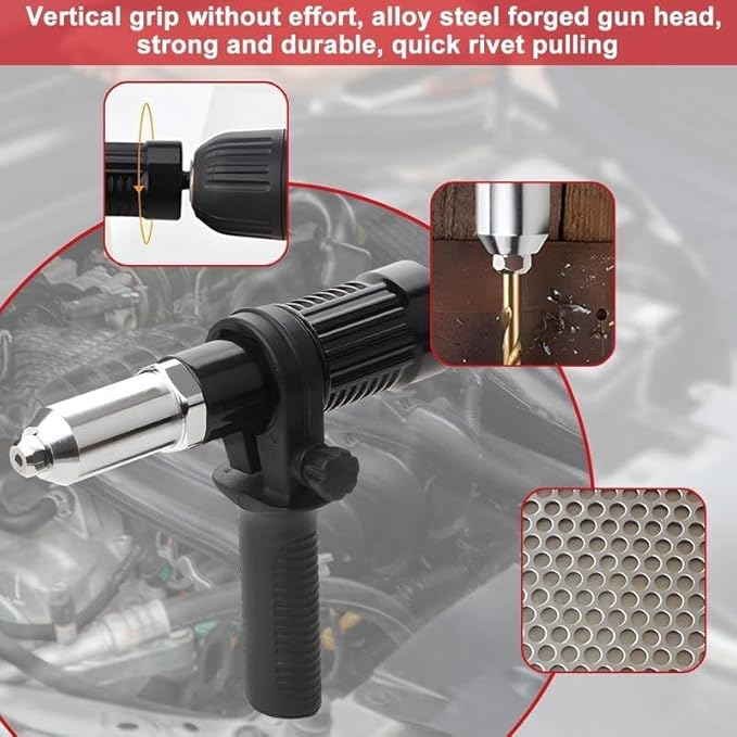 Rivet Gun Adapter for Drill Electric, Rivet Gun Adapter, Rivet Drill Attachment 2.4mm-4.8mm, Cordless Rivet Attachment Tool Set for Metalworking, Woodworking & Automotive Projects
