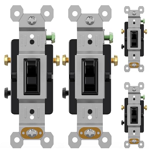 AIDA 4 Pack 3 Way Toggle Light Switch, 15 Amp, 120 Volt, Toggle Framed AC Quiet Switch, in Wall On/Off Switch Replacement, Self-Grounding, Residential and Commercial Grade, UL,Glossy Black