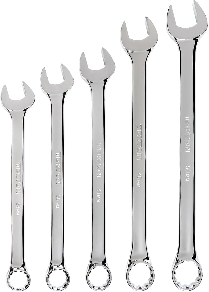 TEKTON Combination Wrench Set, 5-Piece | WCB90214 | (34 - 50 mm, Common Sizes), Chrome Finish