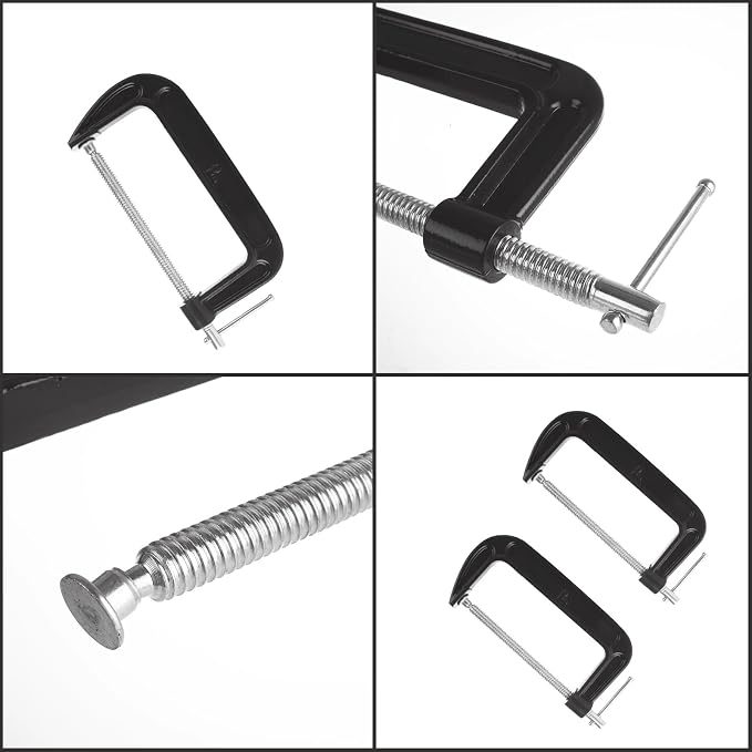4Pcs 8 Inch C Clamp Heavy Duty C-Clamps Quality Iron C-Clamps Industrial Strength C Clamp Set for Woodworking Welding Building Metal Workpiece