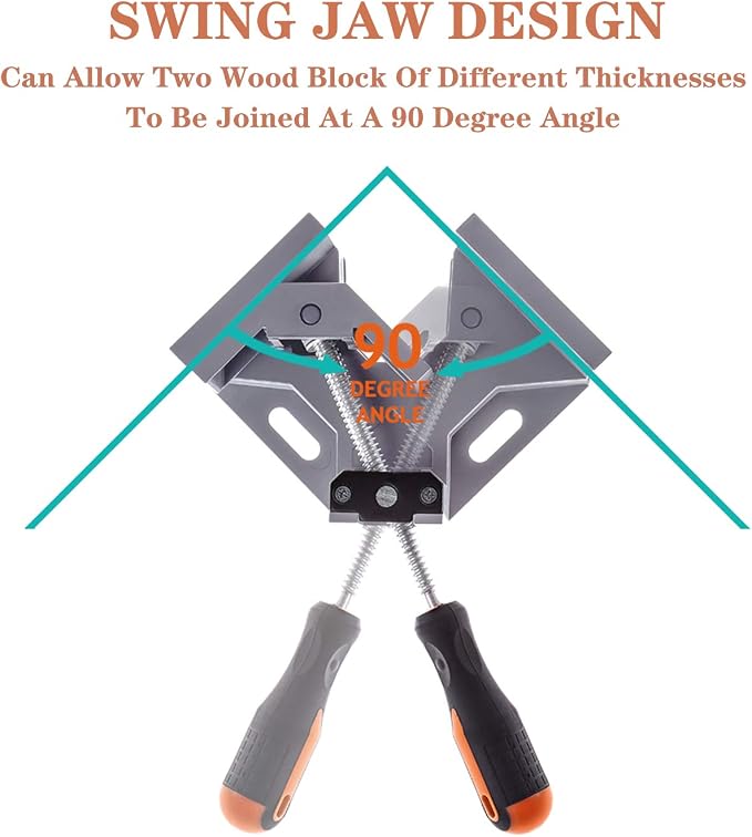 4pcs Corner Clamp - Right Angle 90 Degree Wood Clamps For Woodworking, With Adjustable Swing Jaw Aluminum Alloy Frame, For Welding, DIY Woodworking