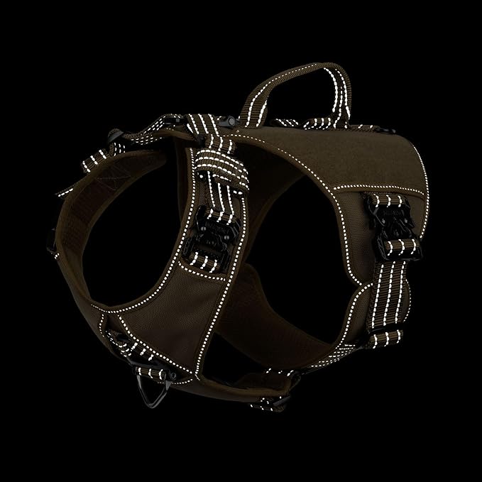 ICEFANG Quick-Moving Tactical Dog Harness X-Large Dogs,No Pull Dog Vest | Control Handle,Reflective,Full Metal Buckles,Adjustable,Hook-and-Loop Panel,Soft Padded,Brown,X-Large