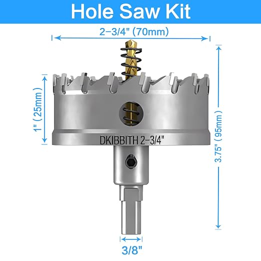 TCT Hole Saw Set,2-3/4"(70mm) Heavy Duty Tungsten Carbide Tipped Hole Cutters for Stainless Steel Mild Steel Copper Iron Brass Plastic and More, with Titanium-Plated Pilot Drill Bits.