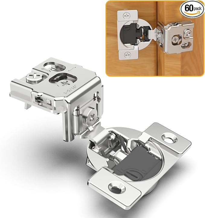 Chibery 60 Pack 1-5/16" Overlay 4D Soft Close Concealed Hinges for Face Frame Door, Adjustable Closing Speed, Smooth Slow Self Close Hinges, Satin Nickel, 105° Open Angle Stainless Steel Cabinet Hinge