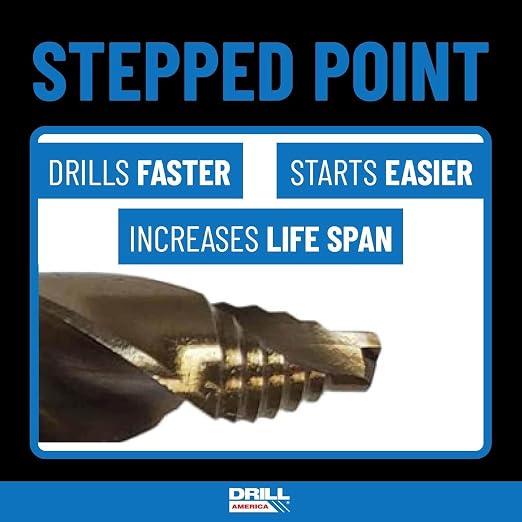 Drill America ZMPOUGSC7 GSC Series 7 Piece Cobalt Stepped Point Drill Bit Set