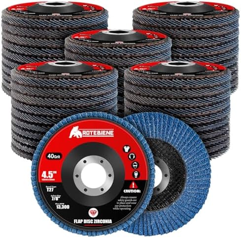 50 Pack 40 Grit Zirconia Flap Discs 4.5" x 7/8" T27 for 4 1/2 Inch Angle Grinder Flap Wheels Heavy-Duty Grinding & Sanding Discs for Metal, Wood, Stainless Steel