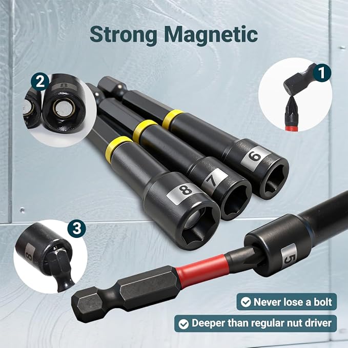 86-Piece Magnetic Impact Nut Driver Set, SAE/Metric Nut Driver Set, Right Angle Drill Driver, Socket Adapters, Bit Holder, Wing Nut Driver, Ratchet Bit Driver, Quick Release Extension, Power Bits