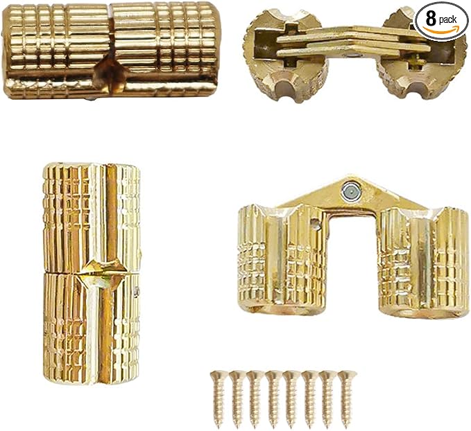 8mm Hidden Brass Barrel Hinges 180 Degree Opening Angle Cabinet Hinges for DIY Jewelry Box Hand Craft 8 Pack