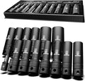 OTLOOMTBT 14-Piece 1/2-Inch Super-Rugged and Durable Impact Socket Set, Well-Made Industrial Grade Thicker Metric Deep Sockets & Socket Sets with Drill Socket Adapter 1/2 Drive, exceed than ANSI