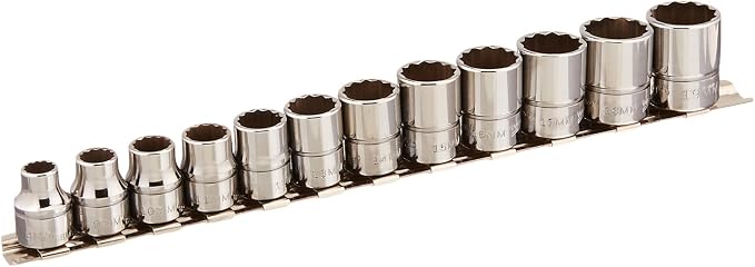 Williams JHWMSB-12RC 3/8-Inch Drive 12 Point Metric Shallow Socket Set with 12-Pieces (8mm to 19mm), High-Polished Chrome Finish