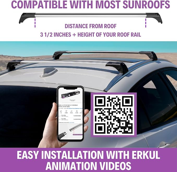 ERKUL Roof Rack Cross Bars for Kia Sportage 2011-2016 | Aluminum Crossbars with Anti Theft Lock for Rooftop | Compatible with Flush Rails - Silver