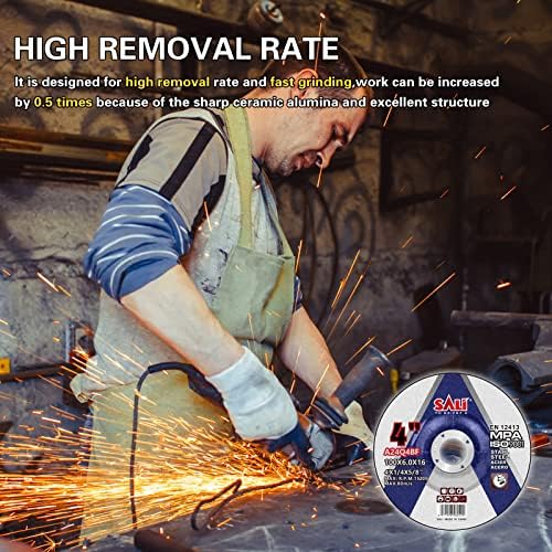 SALI 25 Pack 4 Inch Grinding Wheels for General Purpose Metal & Stainless Steel, Aluminum Oxide Grinding Disc for Angle Grinder, Depressed Center 4" * 1/4" * 5/8"(100 * 6.0 * 16 mm)