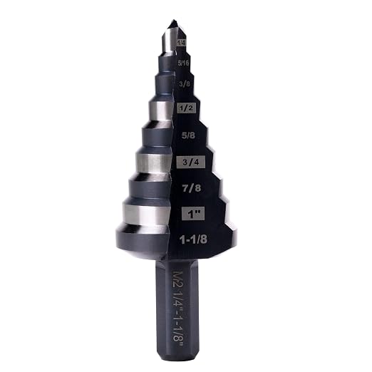 1/4 to 1-1/8 Inches M2 HSS Step Drill Bit, Unibit for Cutting Stainless Steel, Metal, Wood & Plastic