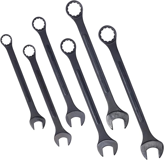 6PC Jumbo Combination Wrench Set, Metric, 35, 38, 41, 45, 48, 50mm | Extra Large Metric Wrenches for large fasteners on trucks, tractors, equipment, construction vehicles, and machinery