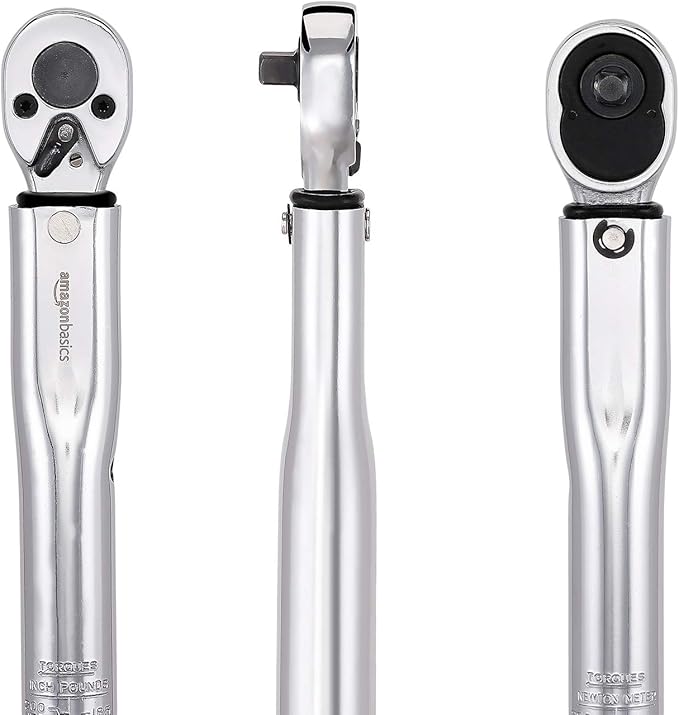 Amazon Basics 1/4-Inch Drive Click Torque Wrench, 35-200 in.-lb/3.95-22.5 Nm, Adjustable Ratchet with High Contrast Dual Range Scales, Steel Construction