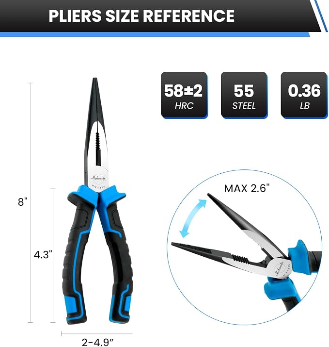 Needle Nose Pliers, mshandto 8" Long Nose Pliers for Wire Bending, High Carbon Steel Needle Nose Plier, Serrated Jaw Pliers for Jewelry Making, Electronics Repair, Object Grasping, Craft Making