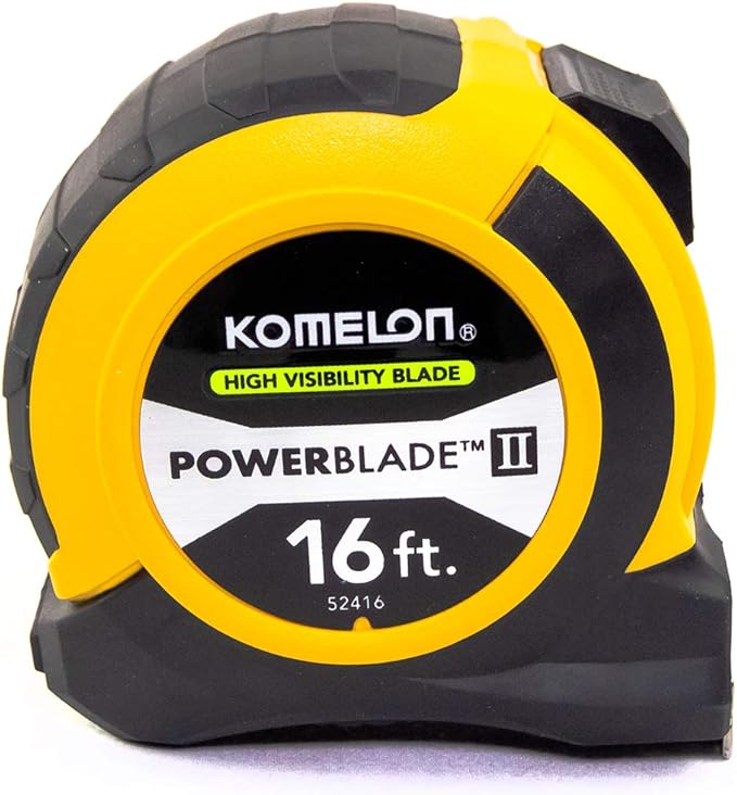 Komelon 16' x 1.06" Powerblade II Tape Measure, ABS Case, Yellow/Black, 52416