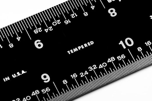 PEC Tools 18-Inch Rigid Stainless Steel Metal Ruler, High-Contrast Black Chrome Finish, 3R Graduation (1/32", 1/64", 1/10", 1/50"), Fully Hardened and Tempered, Made in USA