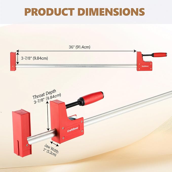 2-Pack 36" Parallel Clamps Bar Clamps for Woodworking F Bar Clamp with 1500 lbs Load Limit 3-7/8" Throat Depth High-Precision Carbon Steel Wood Clamps for Woodworking Metal Working
