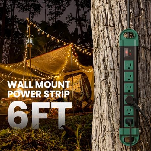 HHSOET GFCI Outdoor Power Strip Weatherproof IPX6 Waterproof, Green 6FT