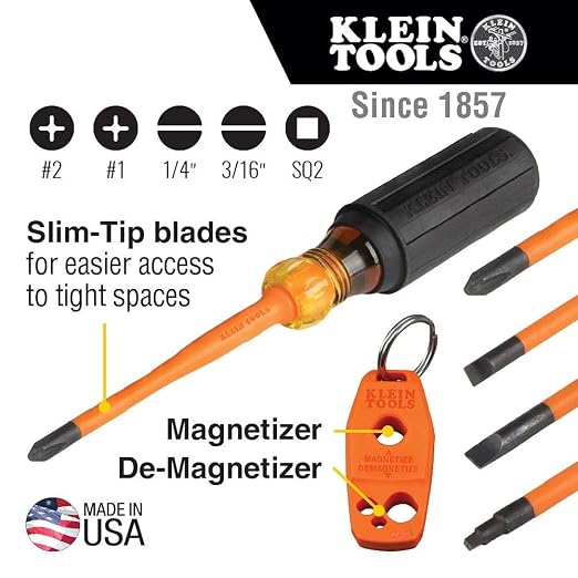Diagonal-Cutting, Needle-Nose, Side-Cutting High Leverage Linesman Pliers, Cutter, Crimper & Insulated Screwdriver Set, 1000V Slim-Tip Driver with Phillips, Cabinet, Square Bits, a Magnetizer