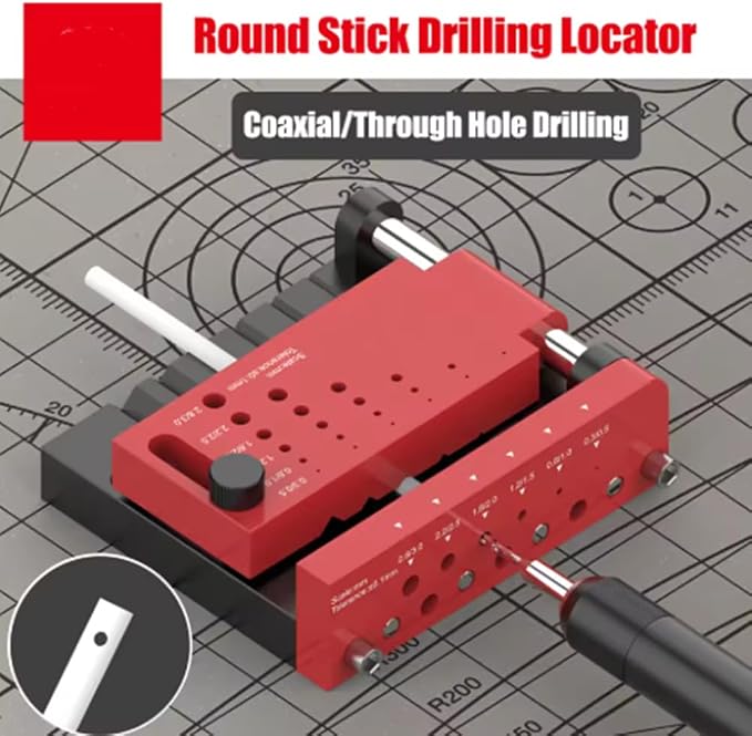 T0012 Round Stick Punching Positioner | Precision Drill Guide Jig for Model Building, Woodworking & DIY |Adjustable Locator with Scales (T0012 + T0012-A)