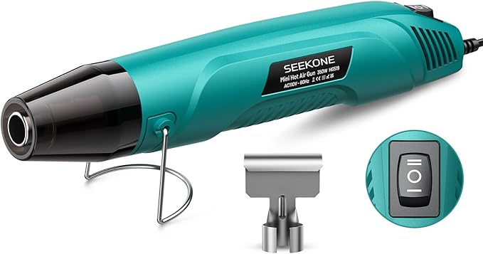 SEEKONE 350W Mini Heat Gun, Dual-Temp Model 500℉ & 842℉（260℃ & 450℃）Fast Heat Hot Air Gun with Overheat Protection and Reflector Nozzle for Heat Shrinking Tubes, Shaping, PVC Tubing（4.9FT）