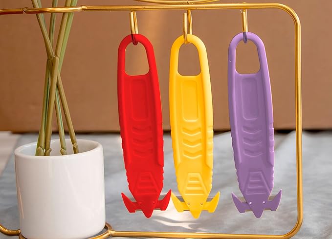 T TOVIA Safety Box Cutter Knife of Recessed Concealed Stainless Steel Blade, Package Opener Plastic Cutter for Box, Carton, Shrink Wrap, Plastic Straps, 12pcs 3 colors