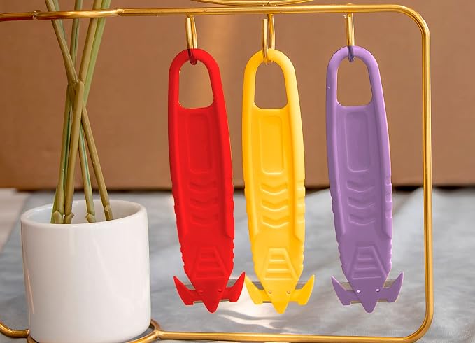 50Pcs T TOVIA Safety Box Cutter Knife of Recessed Concealed Stainless Steel Blade, Package Opener Plastic Cutter for Box, Carton, Shrink Wrap, Plastic Straps, 5Color.