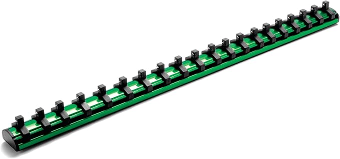 Performance Tool W36003 1/4 in. Drive Magnetic Socket Organizer Rail | Holds 20 sockets. Rare earth magnets grip ferrous surfaces. Spring loaded clips. Non-scratch EVA foam backing