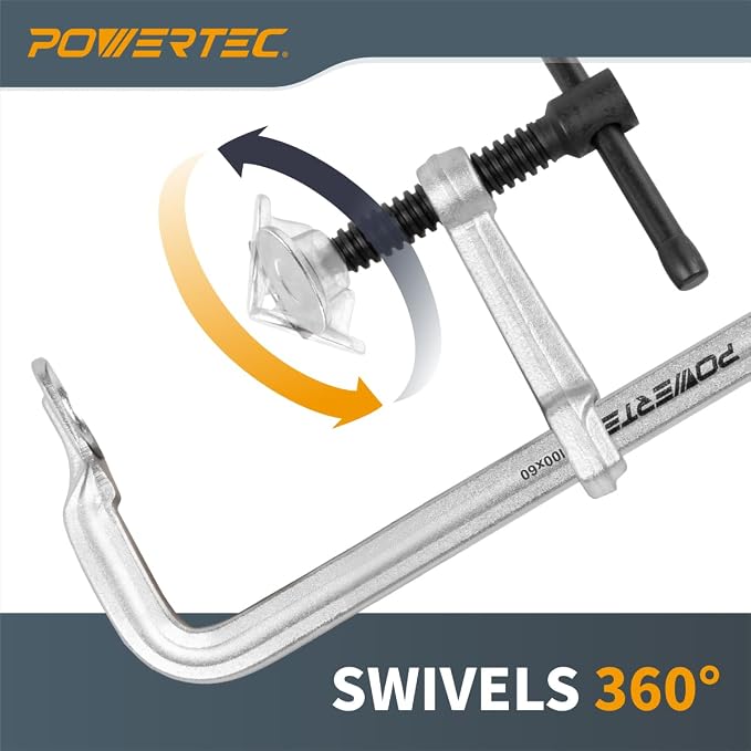 POWERTEC 71598-P2 4 Inch Heavy Duty F Clamp, 4-3/16 Inch x 2-3/8" Inch Throat F Style Bar Clamps for Woodworking, 480 lb Capacity each – 4 Pack