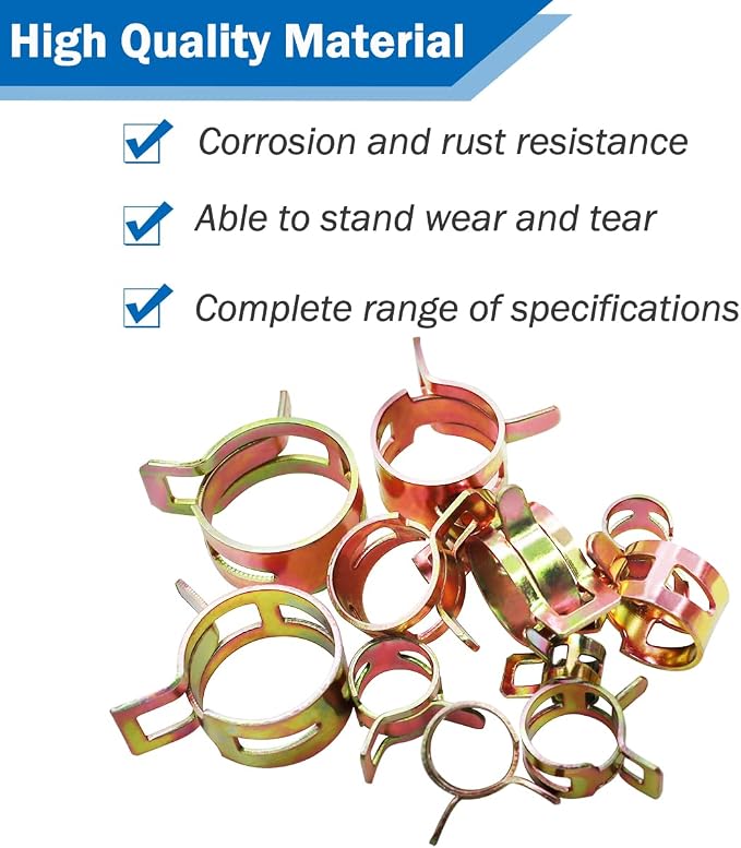 Tnisesm 140 Pcs 12 Values 6-22mm Spring Band Type Action Pipe Clamp, Air Hose Tube Water Pipe Fuel Pipe Silicone Vacuum Hose Clamp Fasteners Assortment Kit TN-23-1