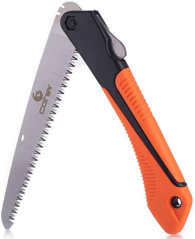 coher Folding Hand Saw for Tree Pruning, Camping, Gardening, Hunting. Cutting Wood, PVC, Bone with Ergonomic Handle Design