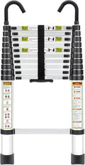 RIKADE Telescopic Ladder, 10.5 ft Aluminum Telescoping Ladder with Non-Slip Feet and Stable Hook, Portable Extension Ladder for Household and Outdoor Working, Max Load 330 lb, Aluminum