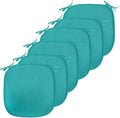 Lunarable Abstract Chair Seating Cushion Set of 6, Classic Monochrome Design Meander Greek Motif Repetition Illustration, Anti-Slip Seat Padding for Kitchen & Patio, 16"x16", Teal and Dark Turquoise